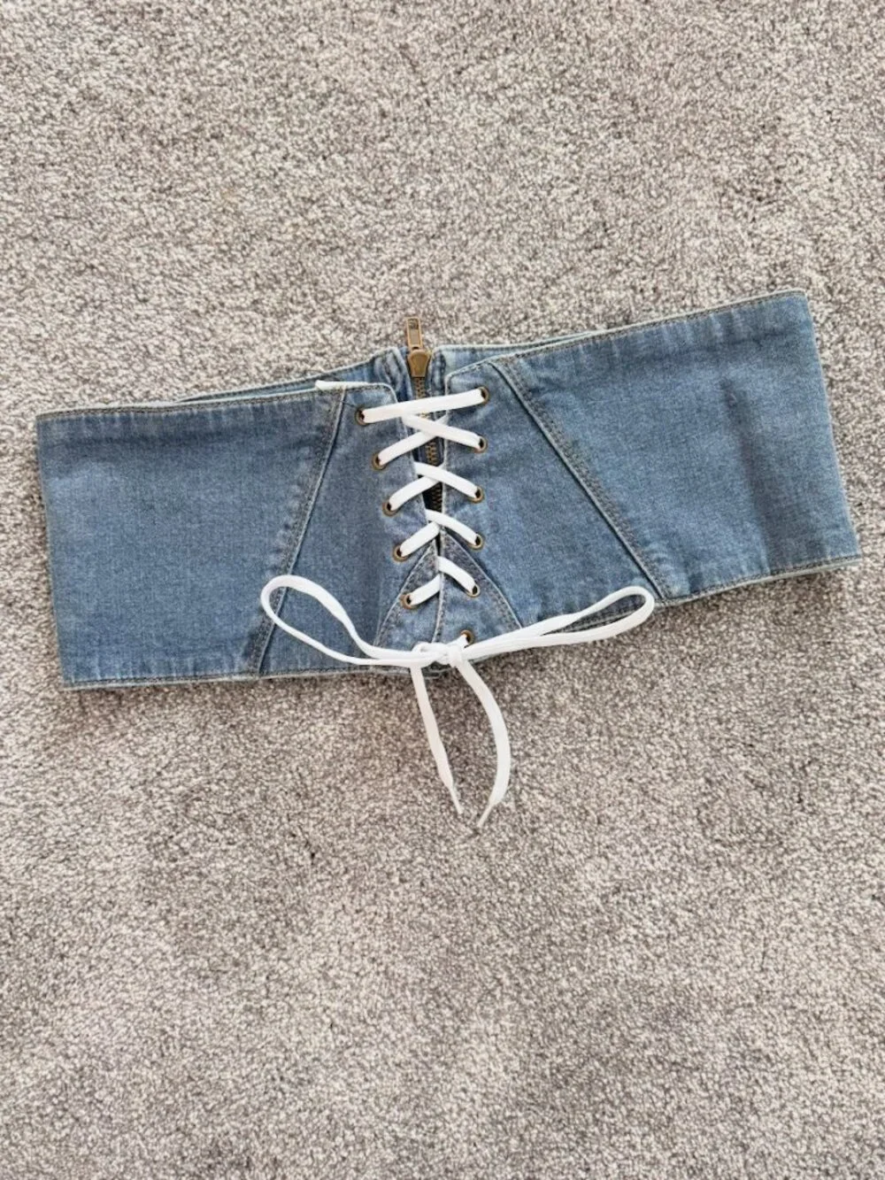 NWT Lace Up Denim Corset Waist Belt Light Wash Blue Size Large